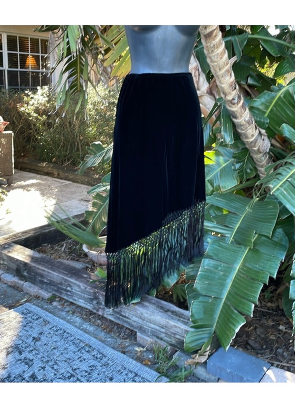 Laundry asymmetric velvet skirt with fringe